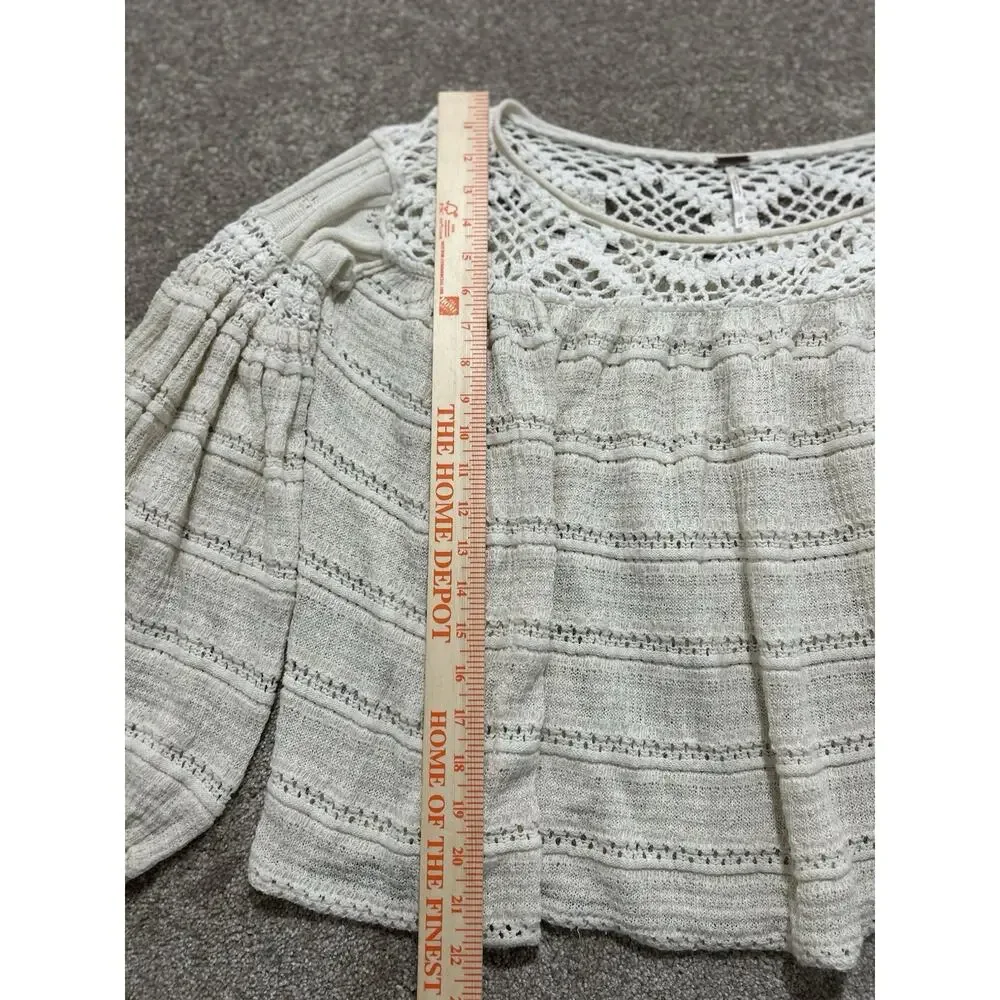 Free People Women's XS Someday Crochet Yolk‎ Sweater Ivory Oversized